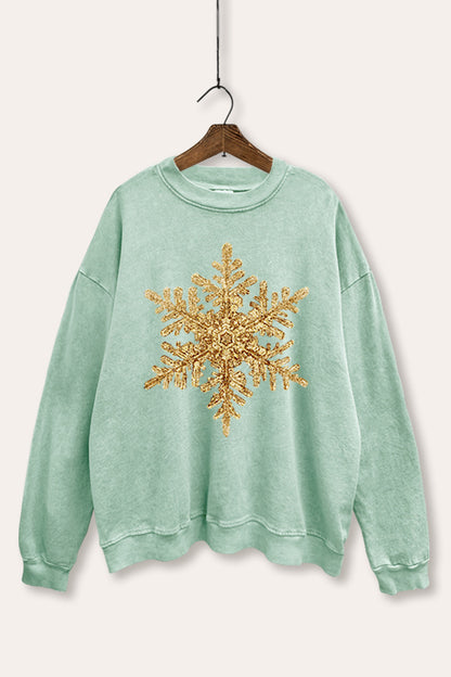 Gold Snowflake Holiday Graphic Mineral Wash Sweatshirt
