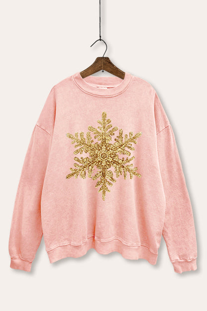 Gold Snowflake Holiday Graphic Mineral Wash Sweatshirt