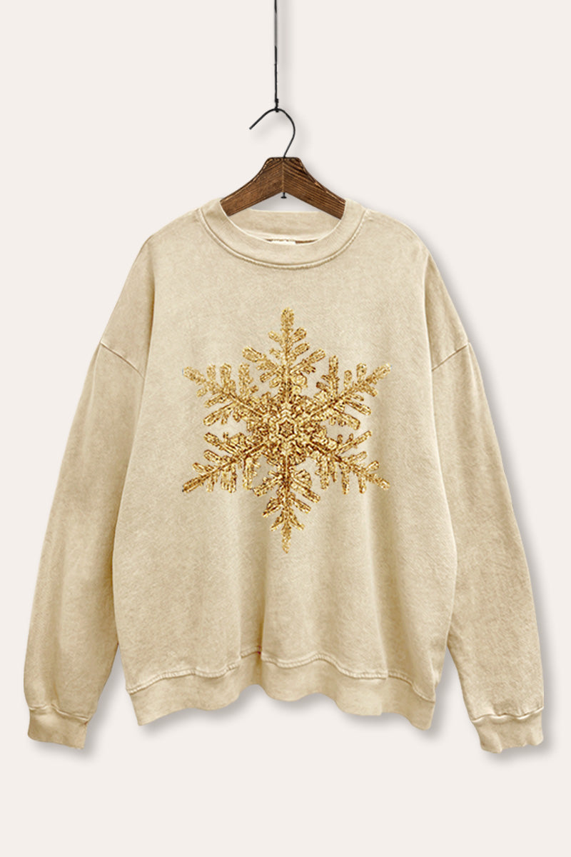 golden snowflake graphic mineral wash sweatshirt