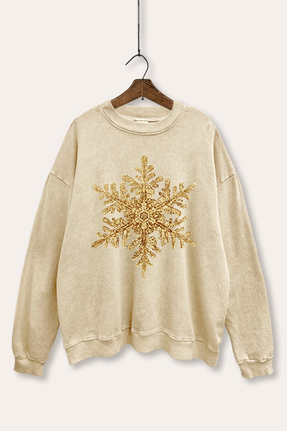Gold Snowflake Holiday Graphic Mineral Wash Sweatshirt