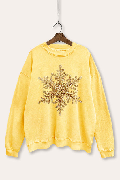 Gold Snowflake Holiday Graphic Mineral Wash Sweatshirt