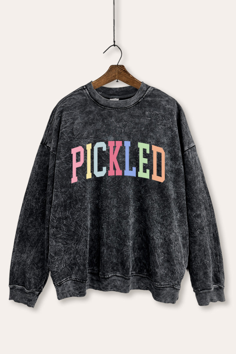 "pickled" rainbow text graphic mineral wash sweatshirt