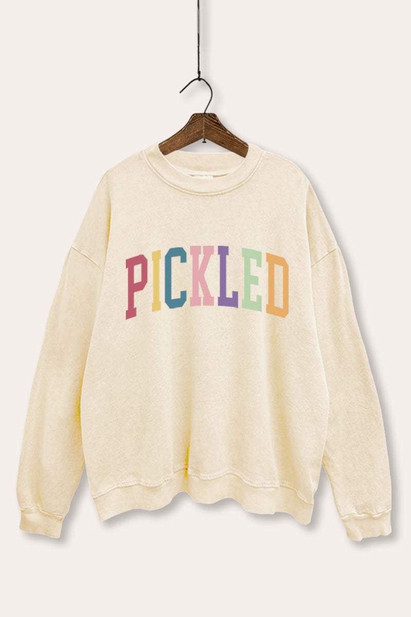 "pickled" rainbow text graphic mineral wash sweatshirt