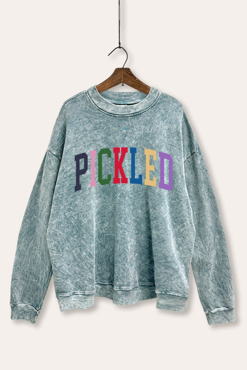"pickled" rainbow text graphic mineral wash sweatshirt