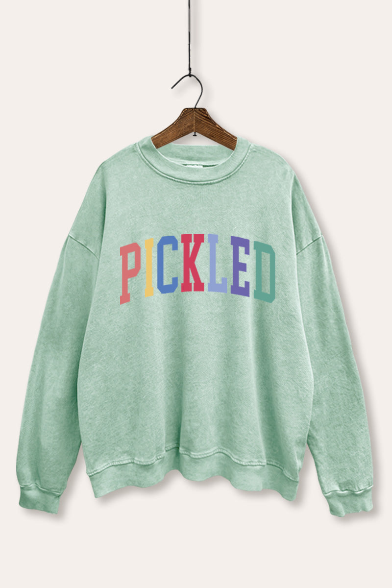 "pickled" rainbow text graphic mineral wash sweatshirt