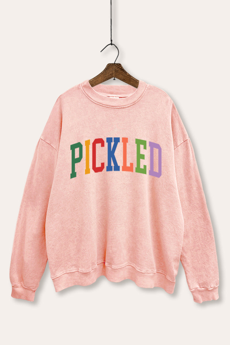 "pickled" rainbow text graphic mineral wash sweatshirt