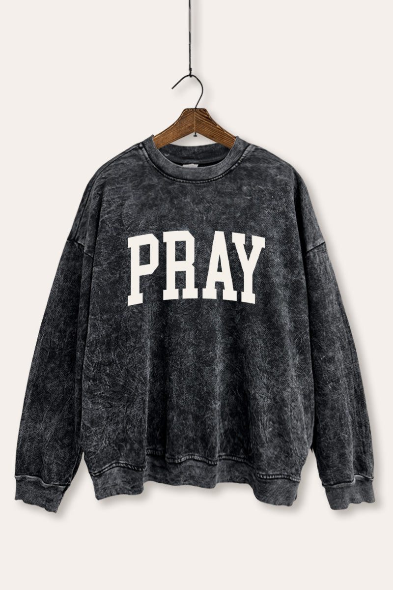 "pray" graphic mineral wash sweatshirt