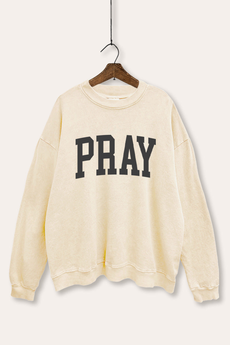 "pray" graphic mineral wash sweatshirt