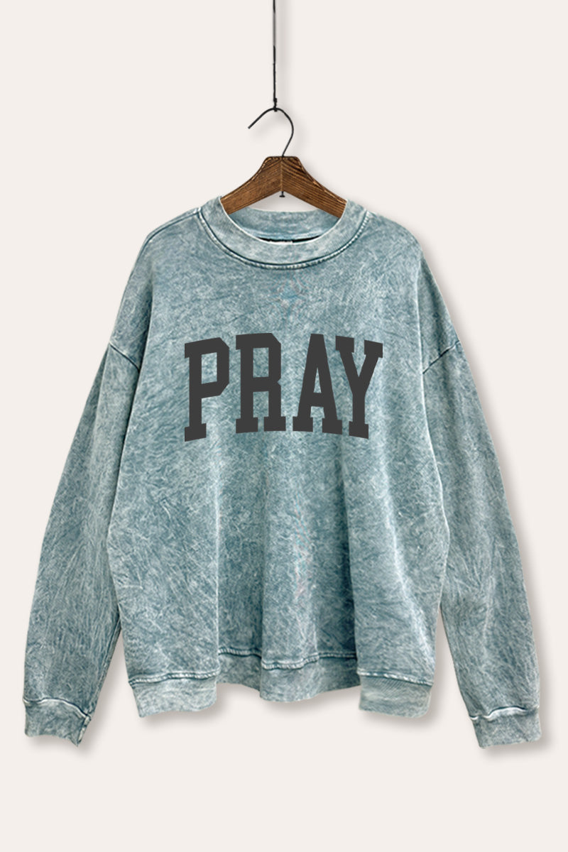 "pray" graphic mineral wash sweatshirt