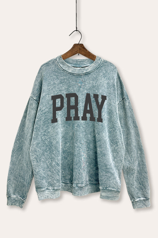 "pray" graphic mineral wash sweatshirt