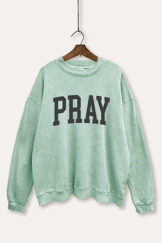 "pray" graphic mineral wash sweatshirt