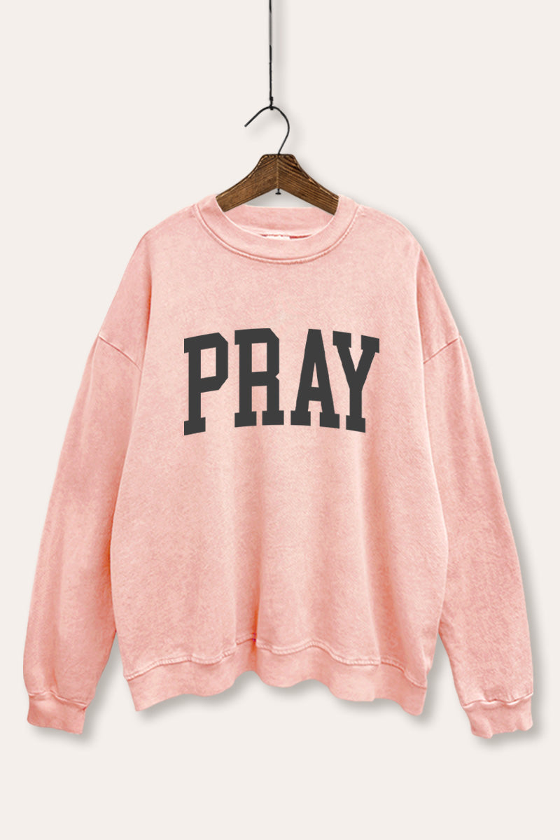"pray" graphic mineral wash sweatshirt