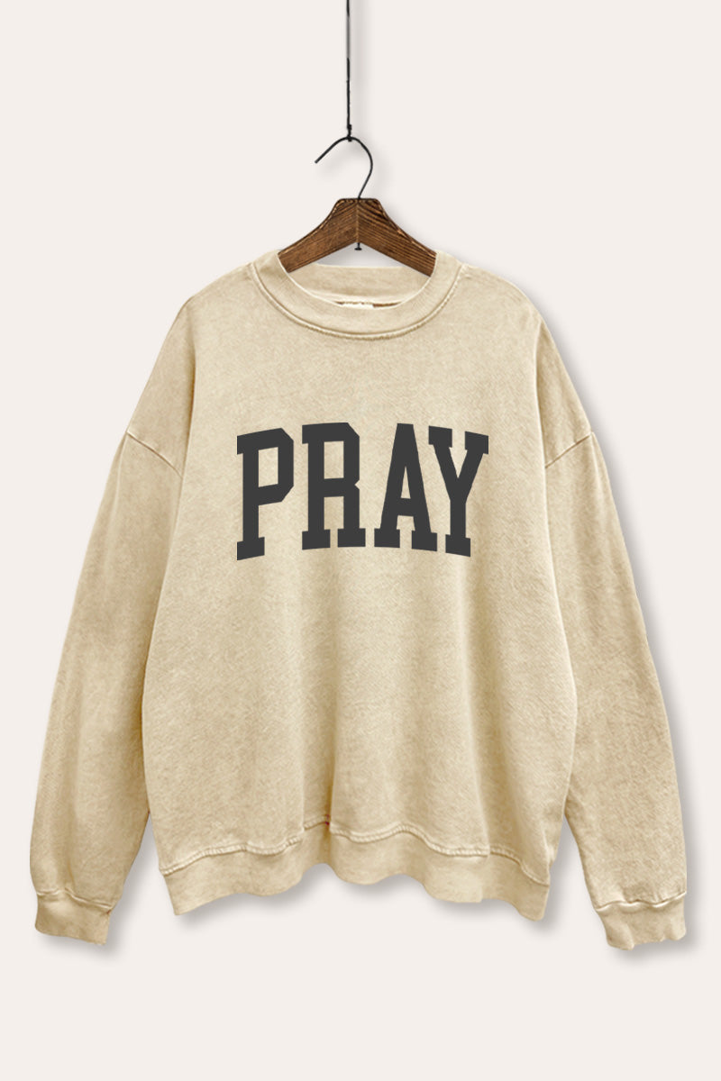 "pray" graphic mineral wash sweatshirt