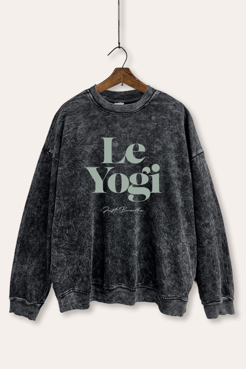 Le Yogi "Just Breathe" Graphic Mineral Wash Sweatshirt