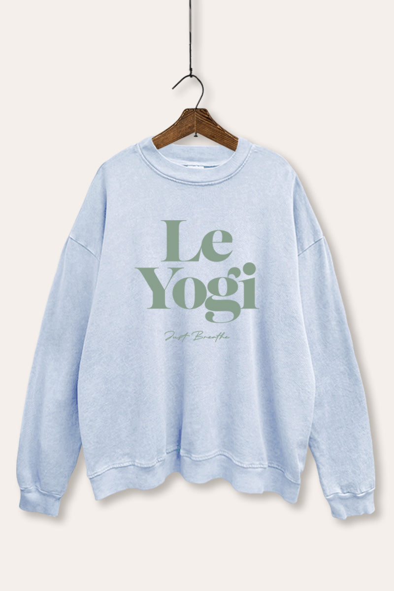 Le Yogi "Just Breathe" Graphic Mineral Wash Sweatshirt