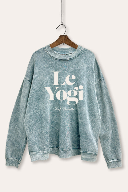 Le Yogi "Just Breathe" Graphic Mineral Wash Sweatshirt
