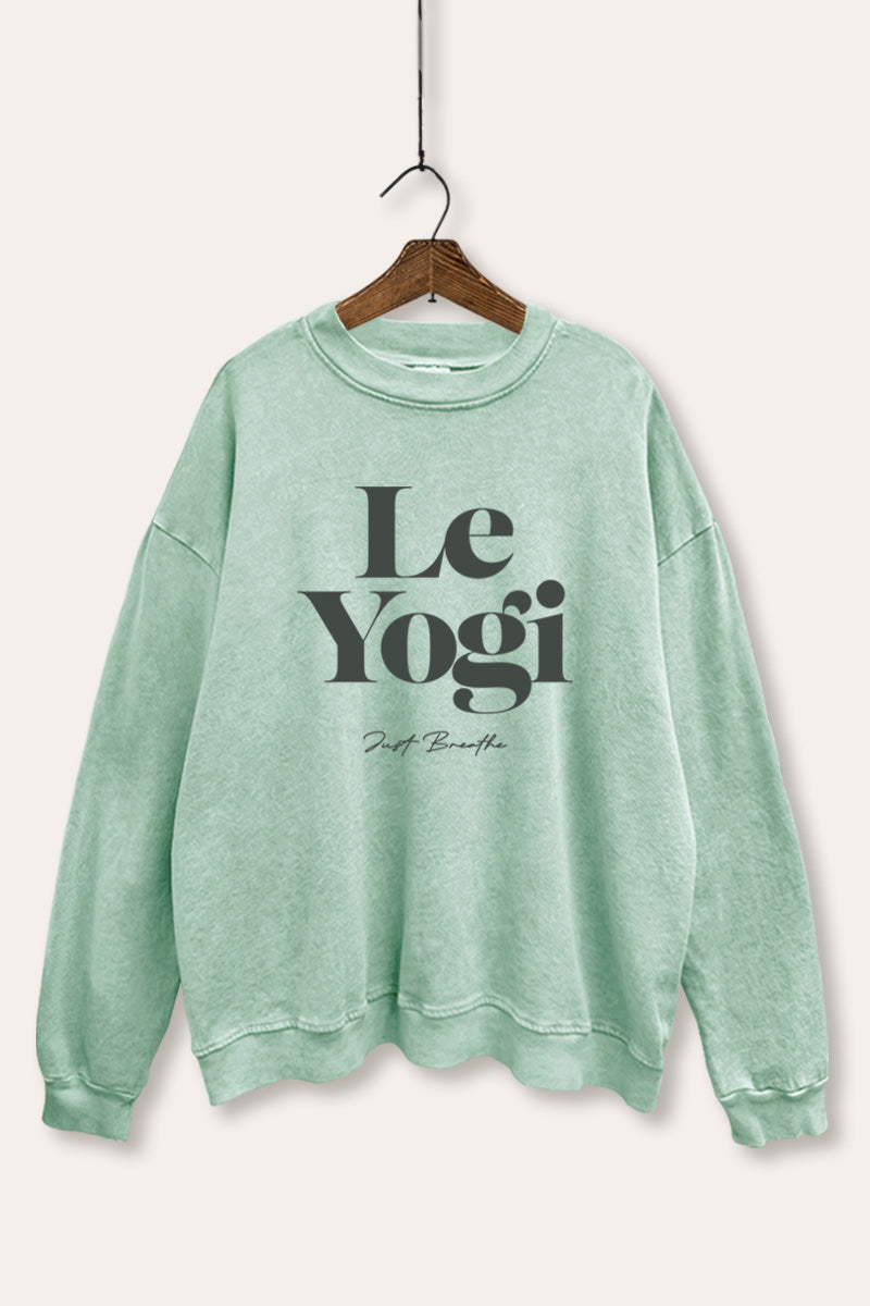 Le Yogi "Just Breathe" Graphic Mineral Wash Sweatshirt