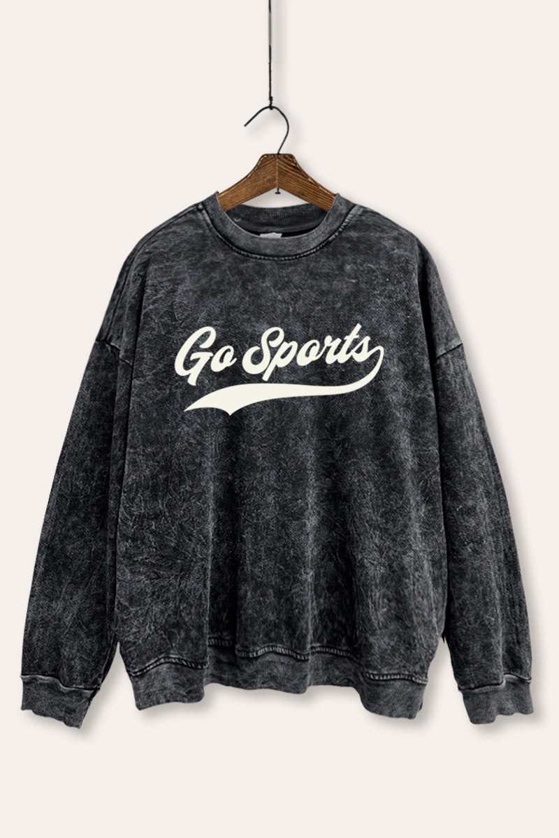 "go sports" varsity graphic mineral wash sweatshirt