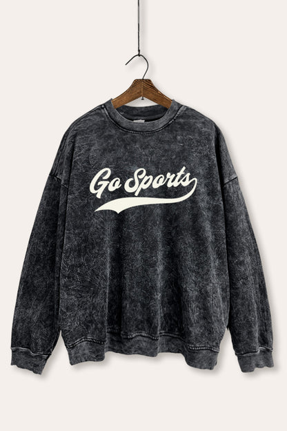"go sports" varsity graphic mineral wash sweatshirt