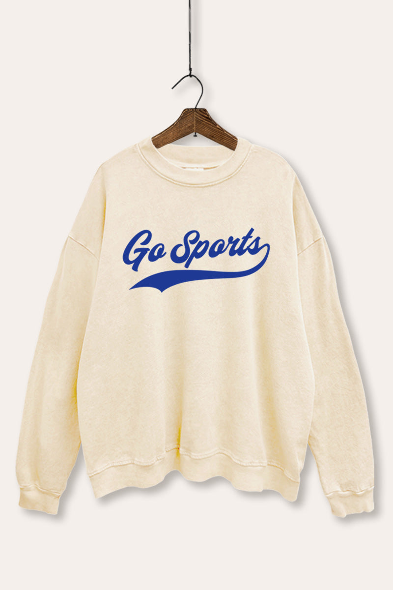 "go sports" varsity graphic mineral wash sweatshirt