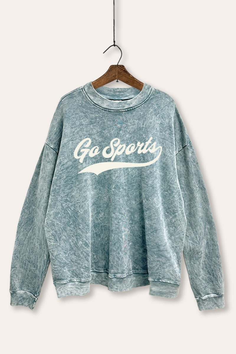 "go sports" varsity graphic mineral wash sweatshirt