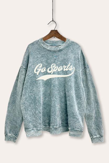 "go sports" varsity graphic mineral wash sweatshirt