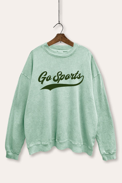"go sports" varsity graphic mineral wash sweatshirt