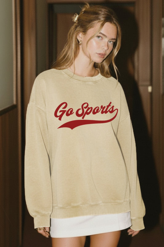 "go sports" varsity graphic mineral wash sweatshirt