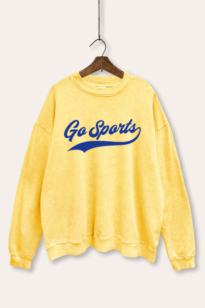 "go sports" varsity graphic mineral wash sweatshirt