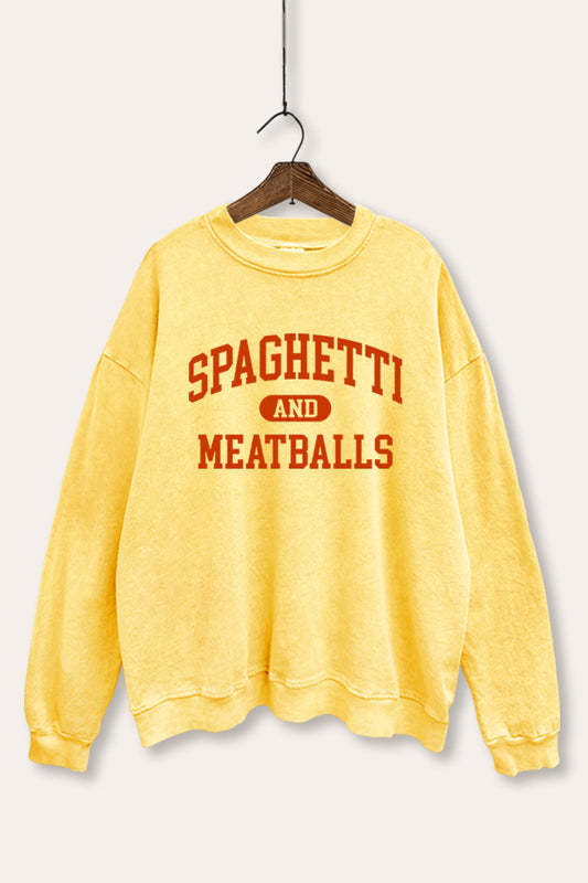 spaghetti & meatballs graphic mineral wash sweatshirt