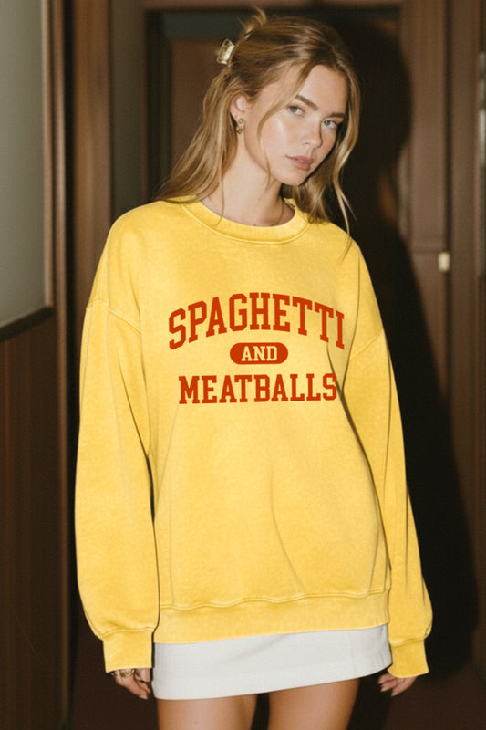 spaghetti & meatballs graphic mineral wash sweatshirt