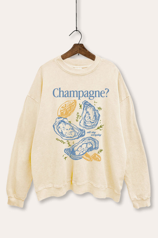 "champagne" oyster graphic mineral wash sweatshirt