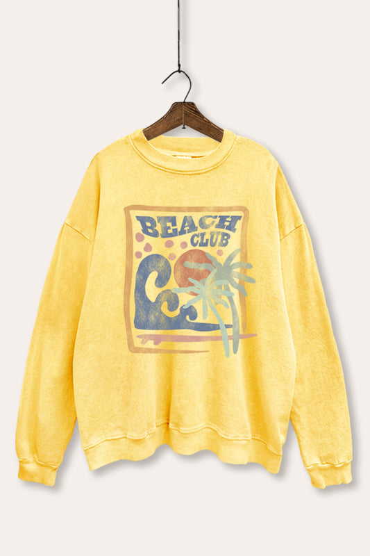 "beach club" graphic mineral wash sweatshirt