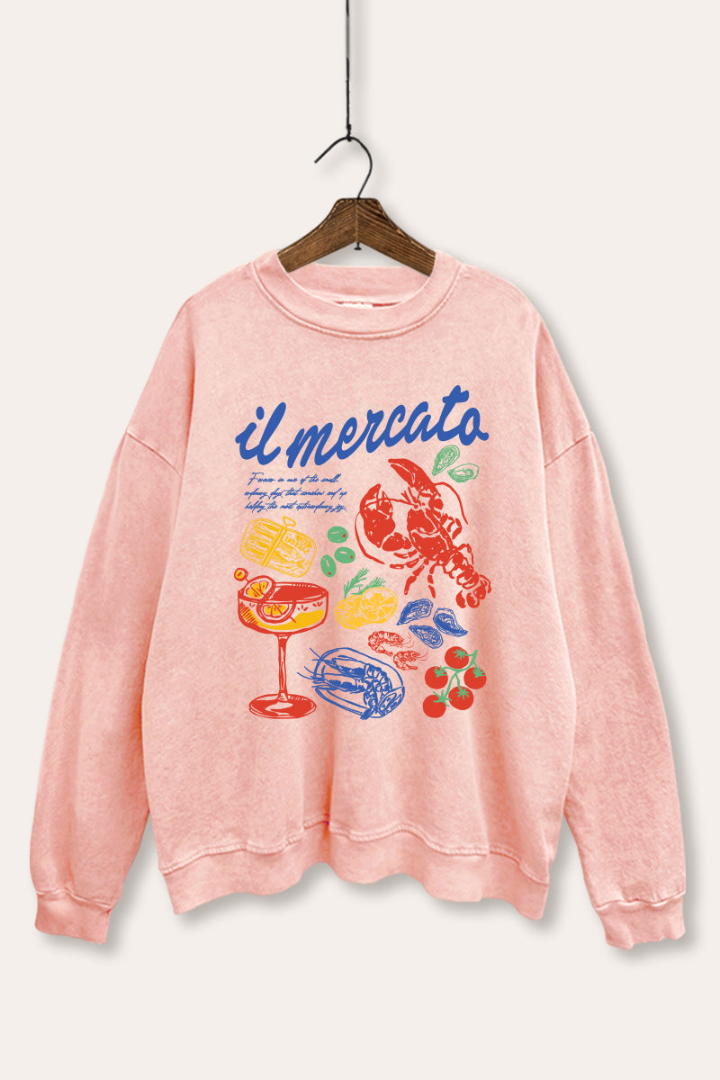 The Market Lobster Coastal Graphic Mineral Wash Sweatshirt