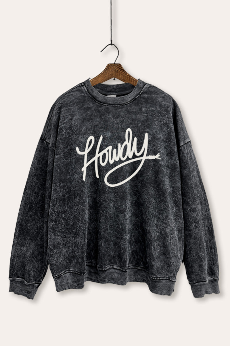 "howdy" graphic mineral wash sweatshirt