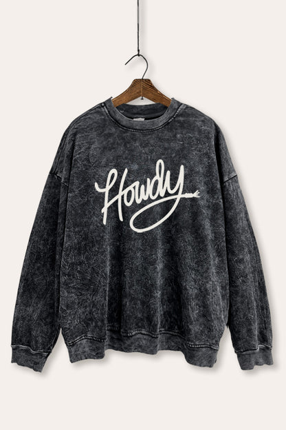 "howdy" graphic mineral wash sweatshirt