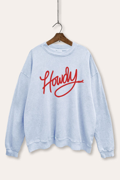 "howdy" graphic mineral wash sweatshirt