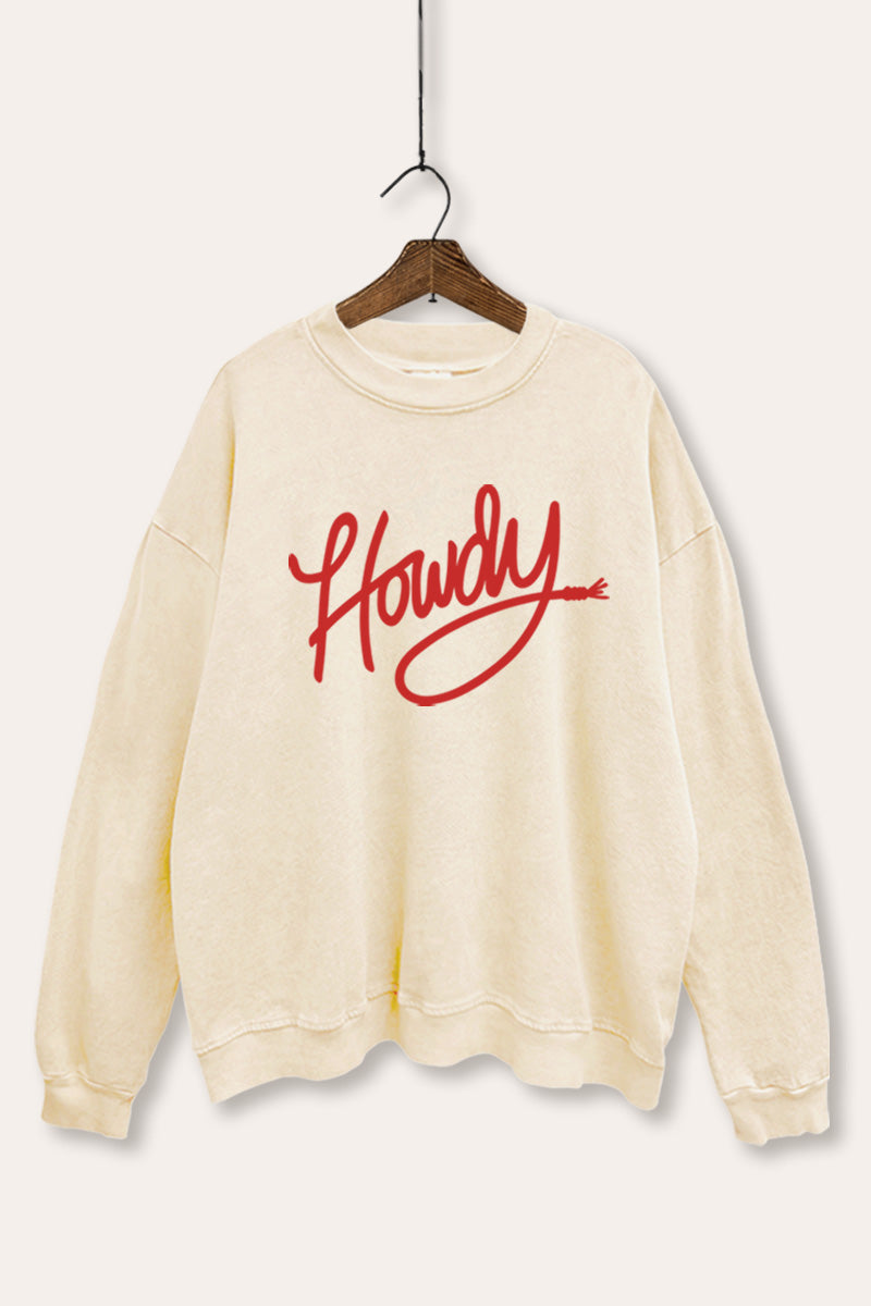 "howdy" graphic mineral wash sweatshirt