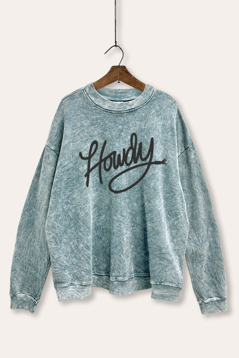 "howdy" graphic mineral wash sweatshirt