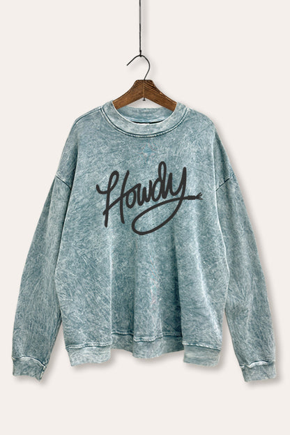 "howdy" graphic mineral wash sweatshirt