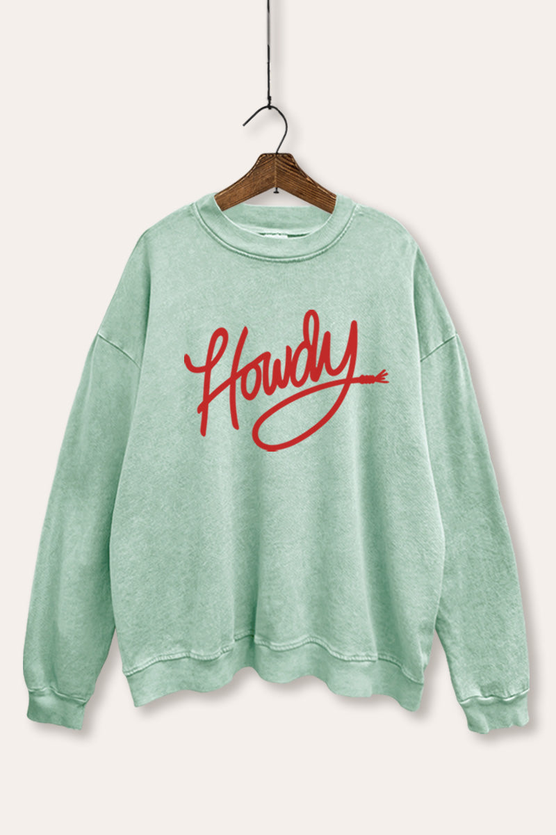 "howdy" graphic mineral wash sweatshirt