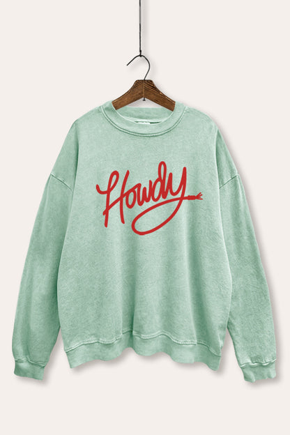 "howdy" graphic mineral wash sweatshirt