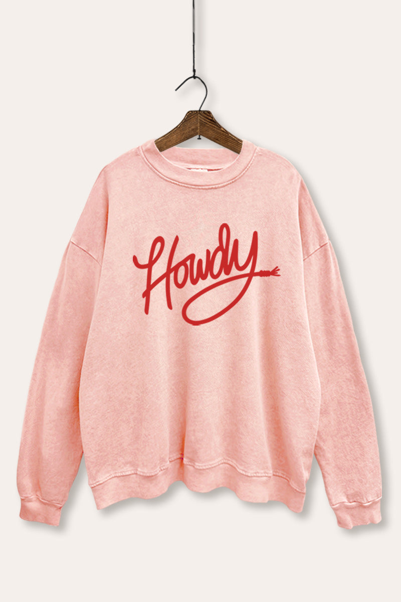 "howdy" graphic mineral wash sweatshirt