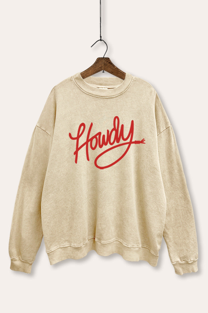 "howdy" graphic mineral wash sweatshirt