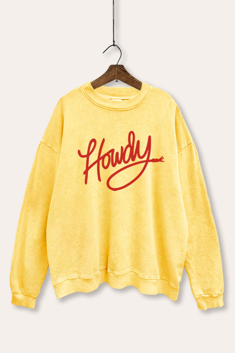 "howdy" graphic mineral wash sweatshirt