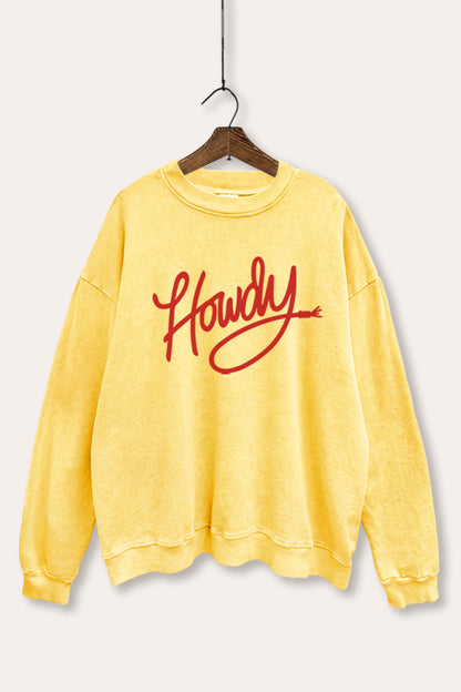 "howdy" graphic mineral wash sweatshirt