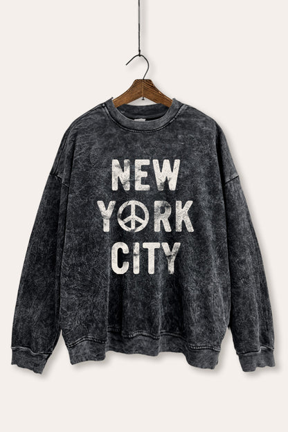 New York City Peace Sign Graphic Mineral Wash Sweatshirt
