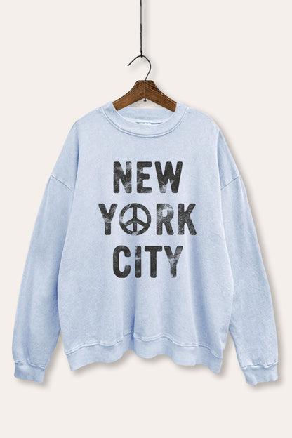 New York City Peace Sign Graphic Mineral Wash Sweatshirt