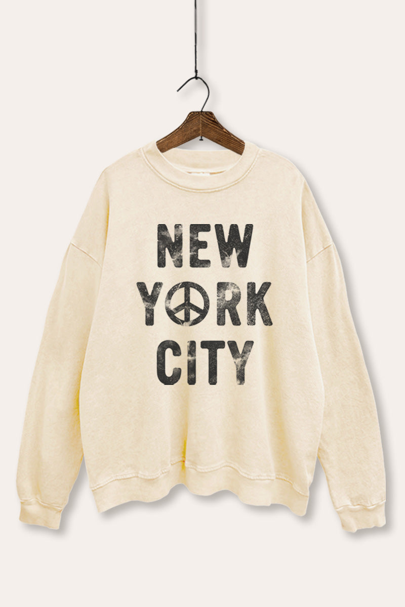 New York City Peace Sign Graphic Mineral Wash Sweatshirt