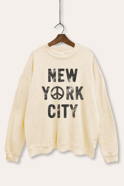 New York City Peace Sign Graphic Mineral Wash Sweatshirt